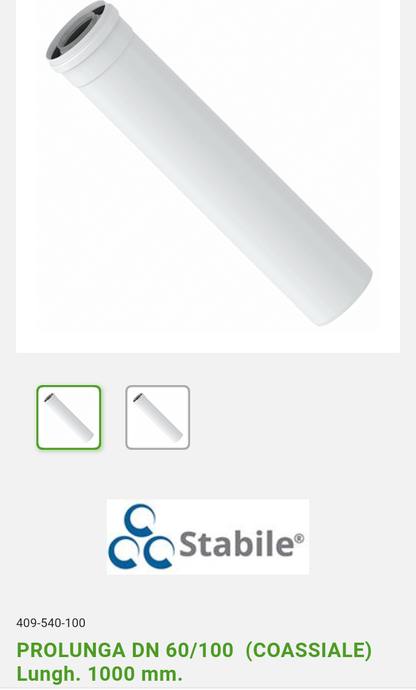 Prolunga DN 60/100 (coassiale) Lunghezza 1000 mm