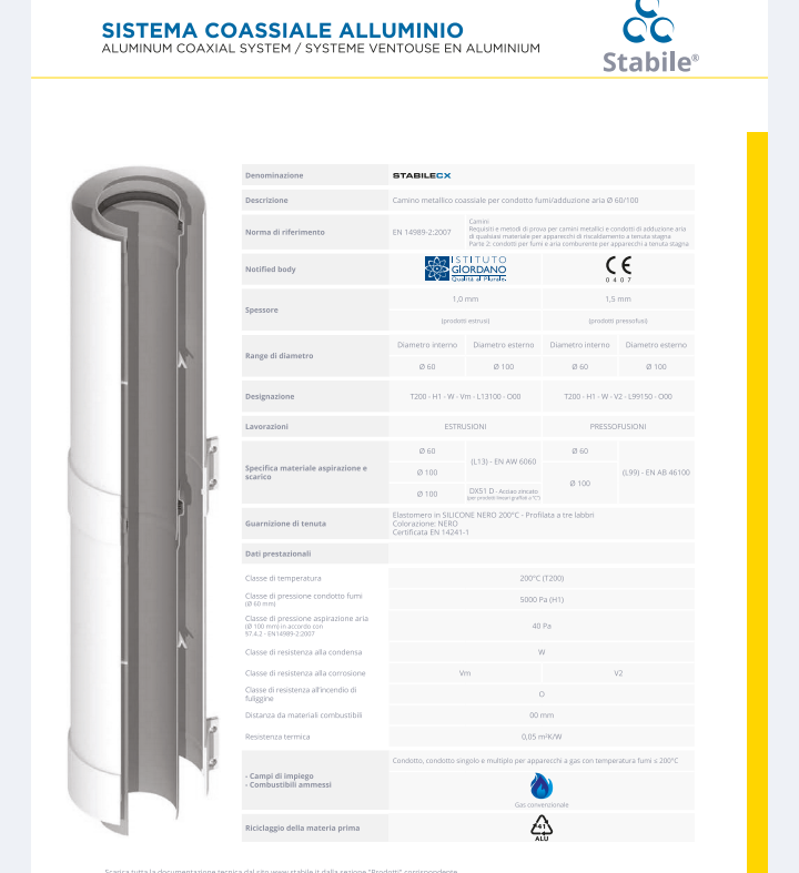 Prolunga DN 60/100 (coassiale) Lunghezza 1000 mm