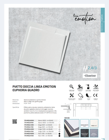 Piatto doccia Linea Emotion 100X100 Mod.Euphoria quadro bianco 9003