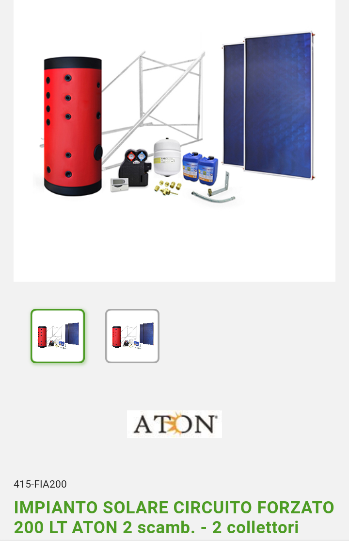 Impianto solare circuito forzato Lt200 Aton con due scambiatori più due collettori da 2