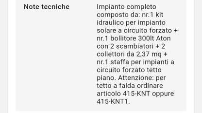 Impianto solare circuito forzato 300Lt Aton 2 scambiatori e 2 collettori