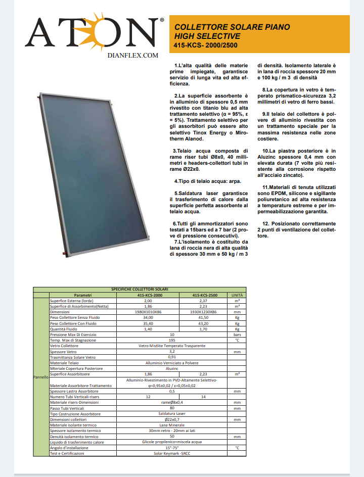 Impianto solare circuito forzato 300Lt Aton 2 scambiatori e 2 collettori