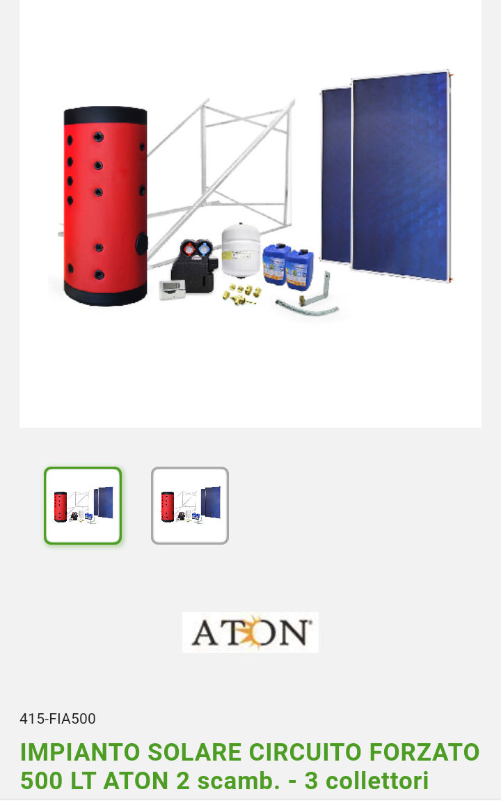 Impianto solare circuito forzato 500 LT Aton 2 scambiatori e 3 collettori