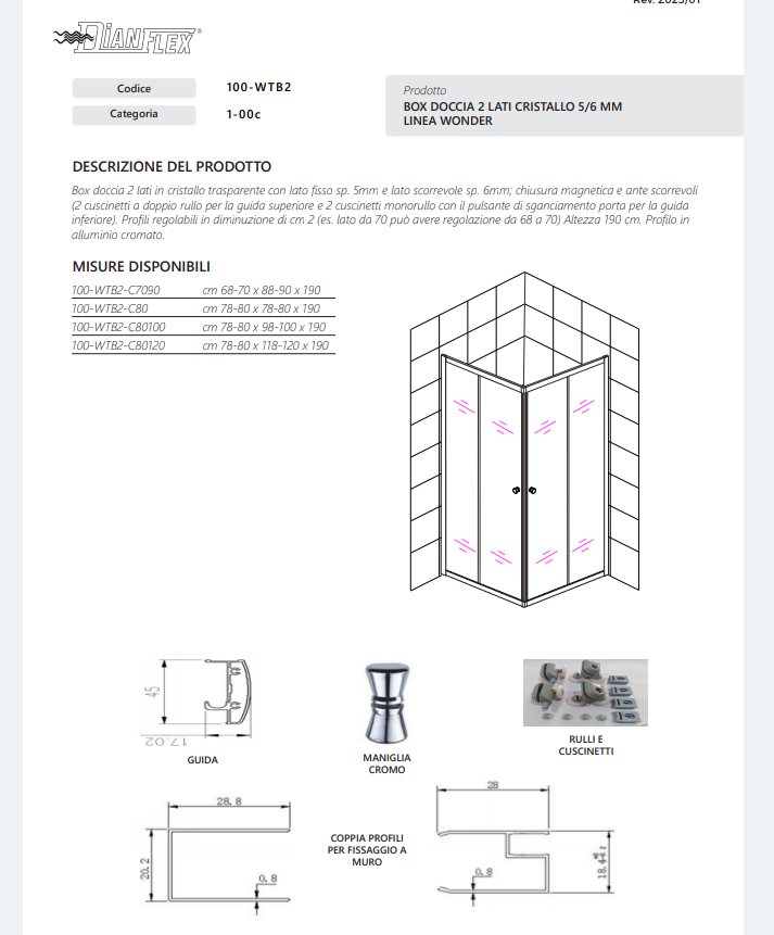 Box Doccia 2 Lati Cristallo 80x100 Linea Wonder