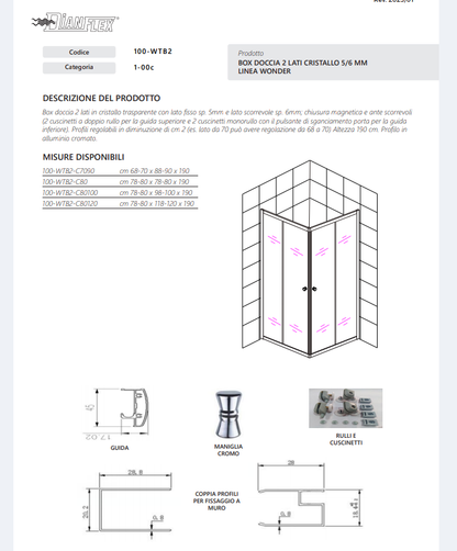 Box Doccia 2 Lati Cristallo 80x100 Linea Wonder