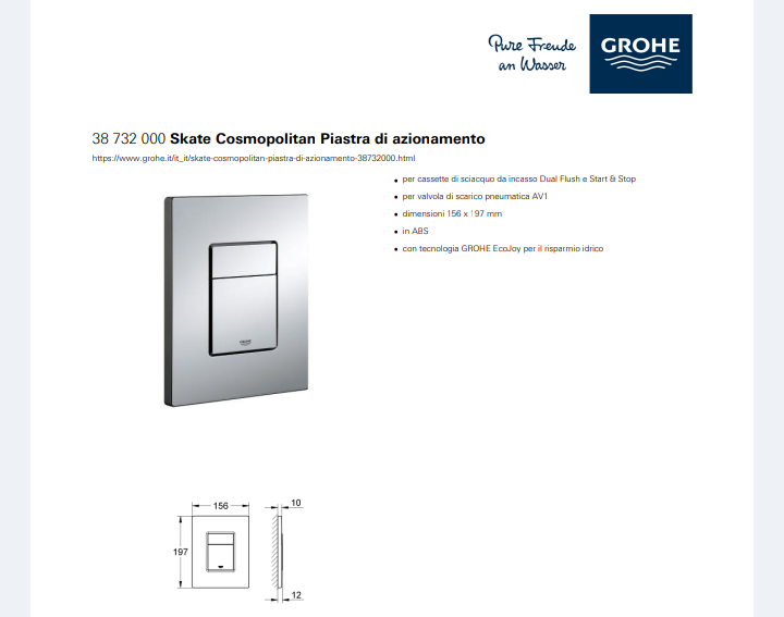 Placca Mod.Skate Cosmopolitan Grohe Nera Opaca