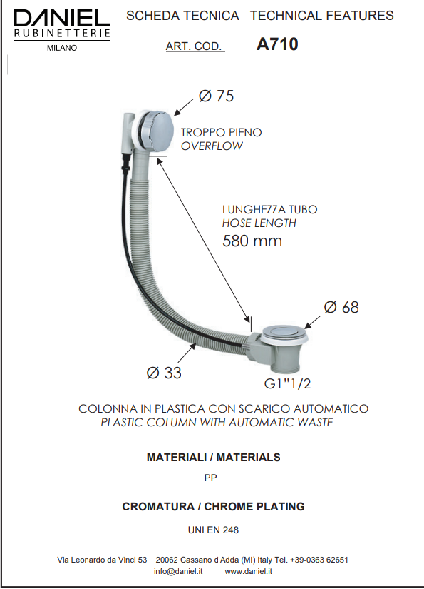 Colonna Vasca Scarico Automatico in Plastica con Filo Esterno