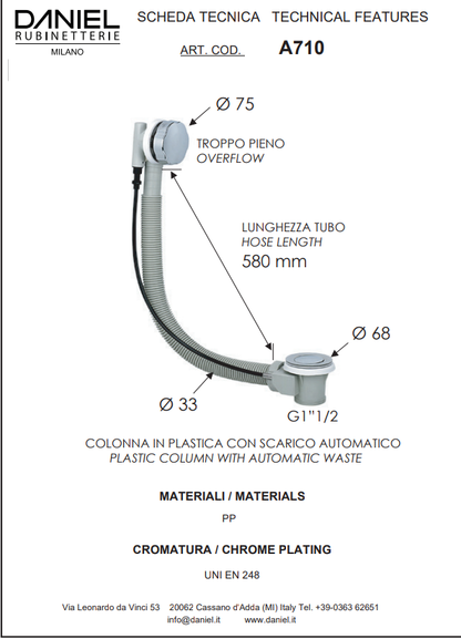 Colonna Vasca Scarico Automatico in Plastica con Filo Esterno