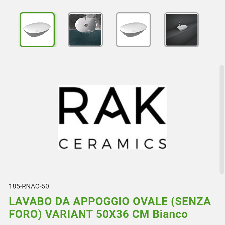 Lavabo da Appoggio Ovale (senza foro) cm50x36 Bianco.