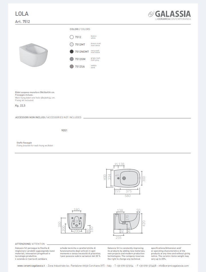 Lola Bidet 58 Sospeso Bianco Matto Galassia