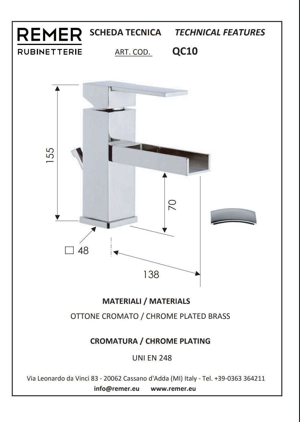 Qubika Cascata Miscelatore Lavabo Cromo Remer