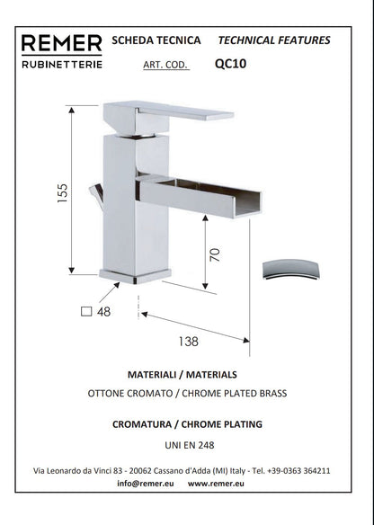 Qubika Cascata Miscelatore Lavabo Cromo Remer