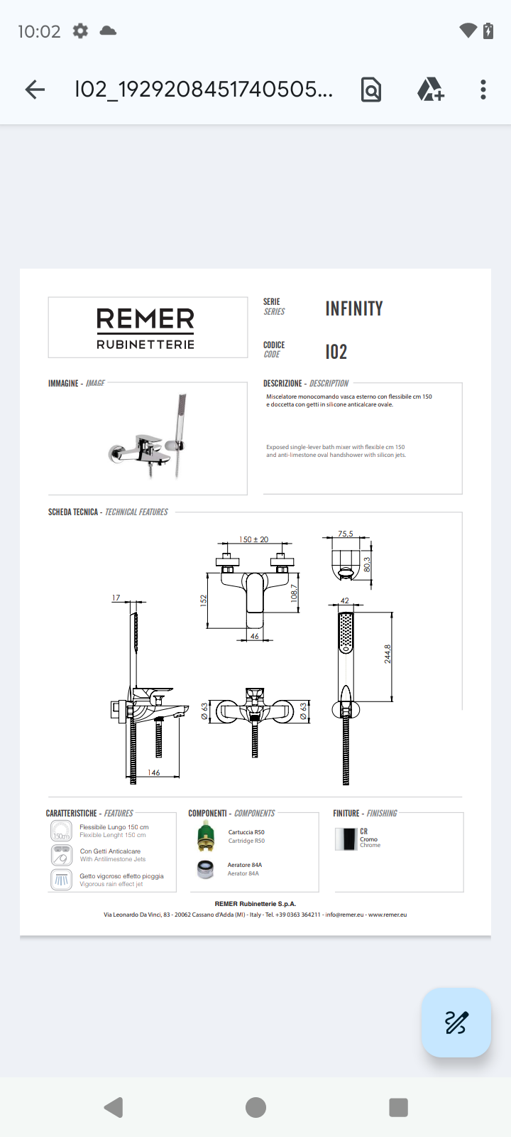 Infinity Miscelatore Vasca Cromo Remer