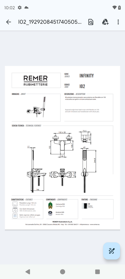 Infinity Miscelatore Vasca Cromo Remer