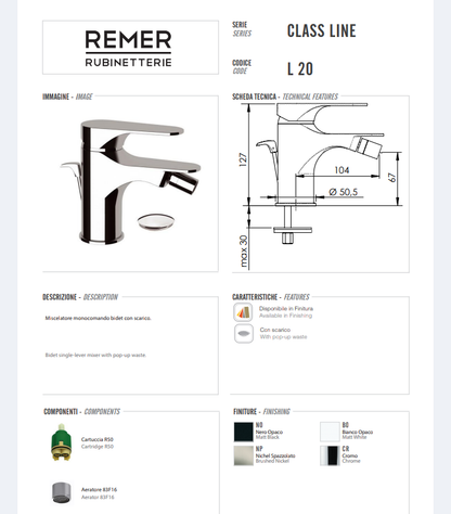 Class Line Miscelatore Bidet Cromo Rimer