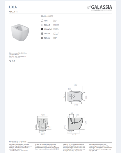 Lola Bidet 56 a Pavimento Bianco Galassia