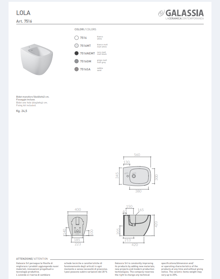 Lola Bidet 56 a Pavimento Grigio Matto Galassia