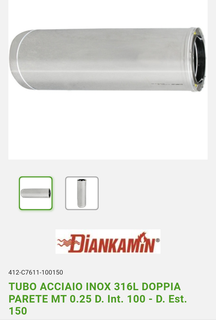 Tubo Acciaio Inox 316L Doppia Parete MT 0,250 Diam.Int 100 Est.150