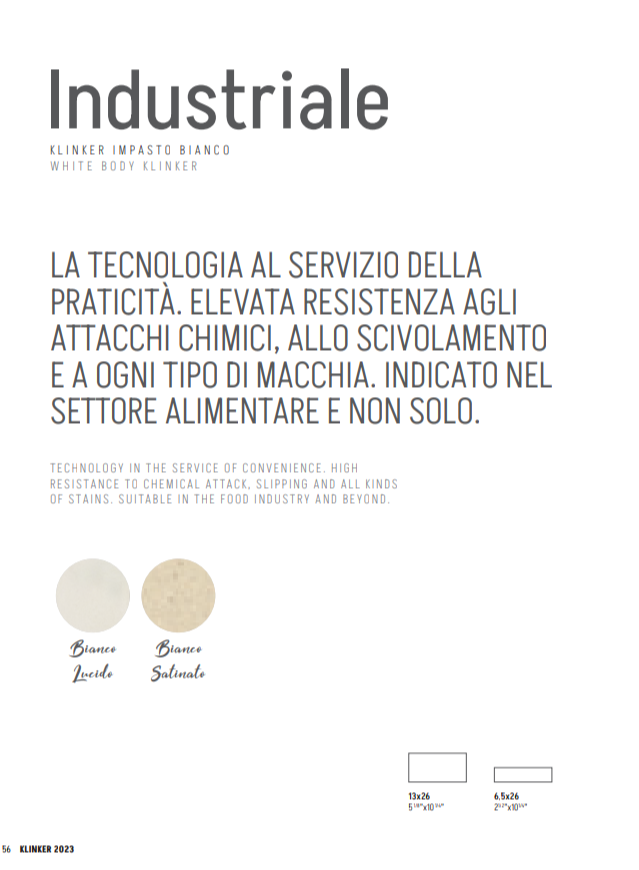 Klinker Industriale 15 mm Bianco Satinato 13x26 Domus Linea