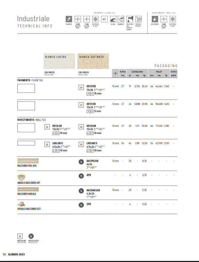 Klinker Industriale 15 mm Bianco Satinato 13x26 Domus Linea