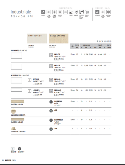 Klinker Industriale 15 mm Bianco Satinato 13x26 Domus Linea