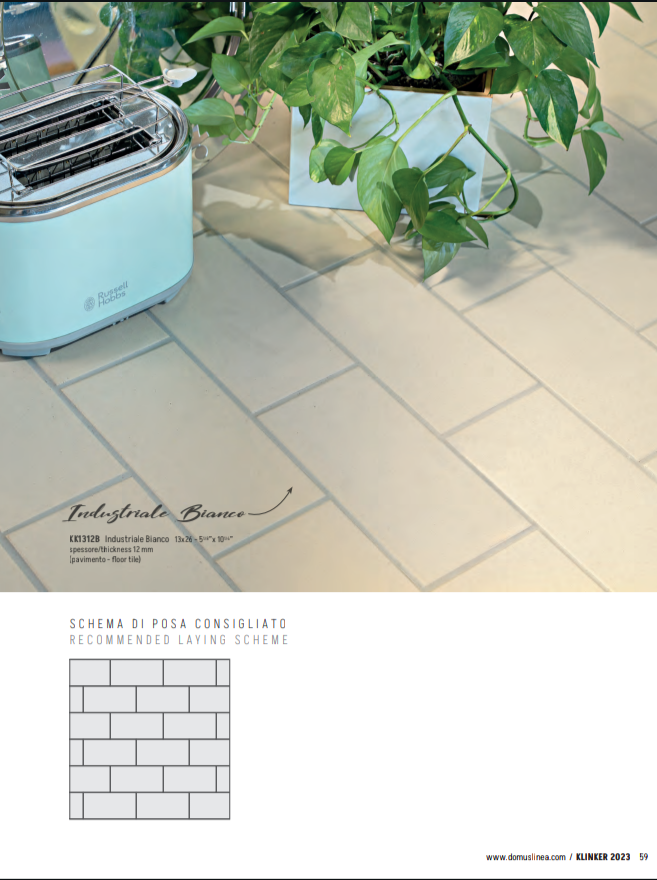 Klinker Industriale 10 mm Bianco Satinato 13x26 Domus Linea