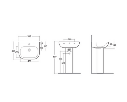 Lavabo Tonique Monoforo L. 55 cm