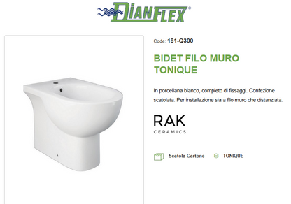 Bidet filo muro Tonique Rak H 42 cm