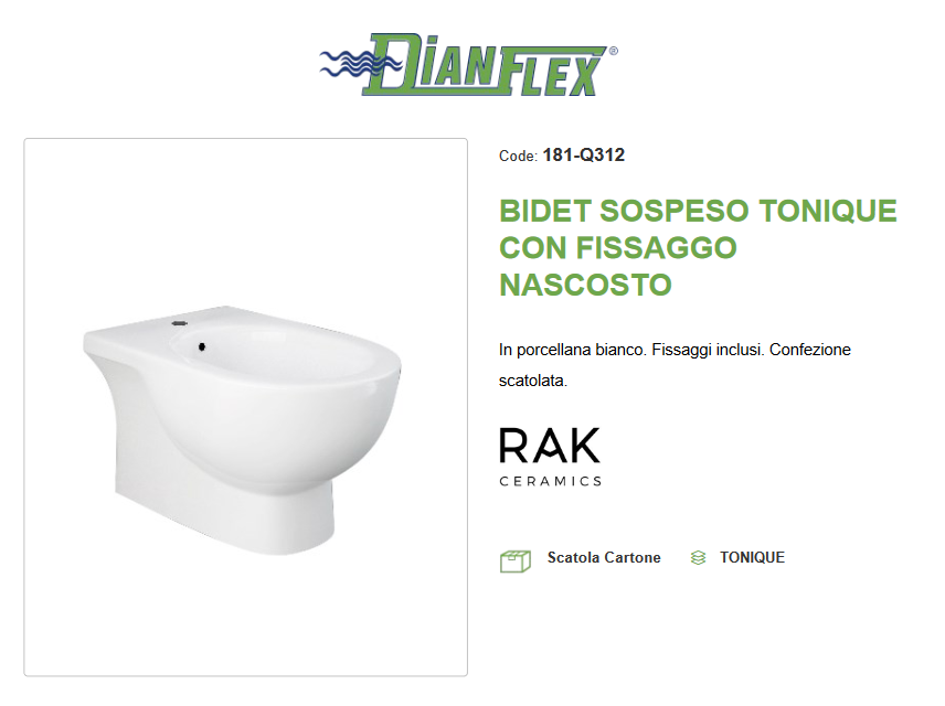 Bidet Sospeso con fissaggio nascosto Tonique Rak