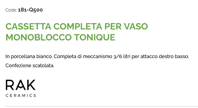 Cassetta completa per vaso monoblocco Tonique Rak