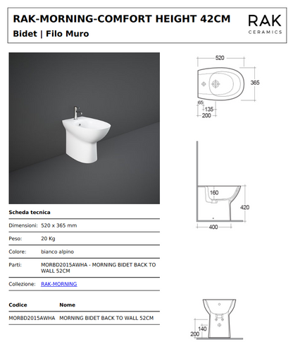 Bidet Filo muro Morning Rak