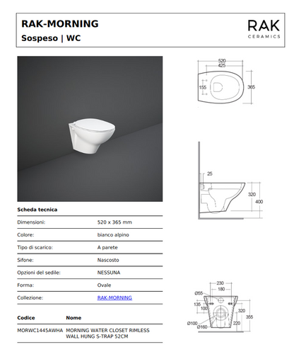 Vaso Sospeso Rimless Morning Rak
