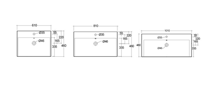 Lavabo sospeso con foro per rubinetto monoforo L. 100 cm Des Rak