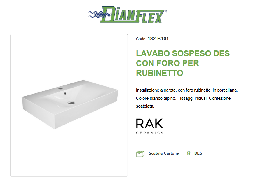 Lavabo sospeso con foro per rubinetto monoforo L. 100 cm Des Rak