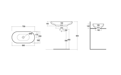 Lavabo da appoggio ovale Des Rak L. 70 cm