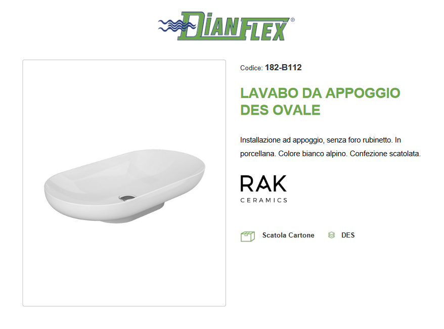 Lavabo da appoggio ovale Des Rak L. 70 cm