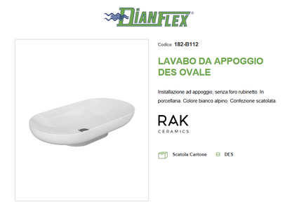 Lavabo da appoggio ovale Des Rak L. 70 cm