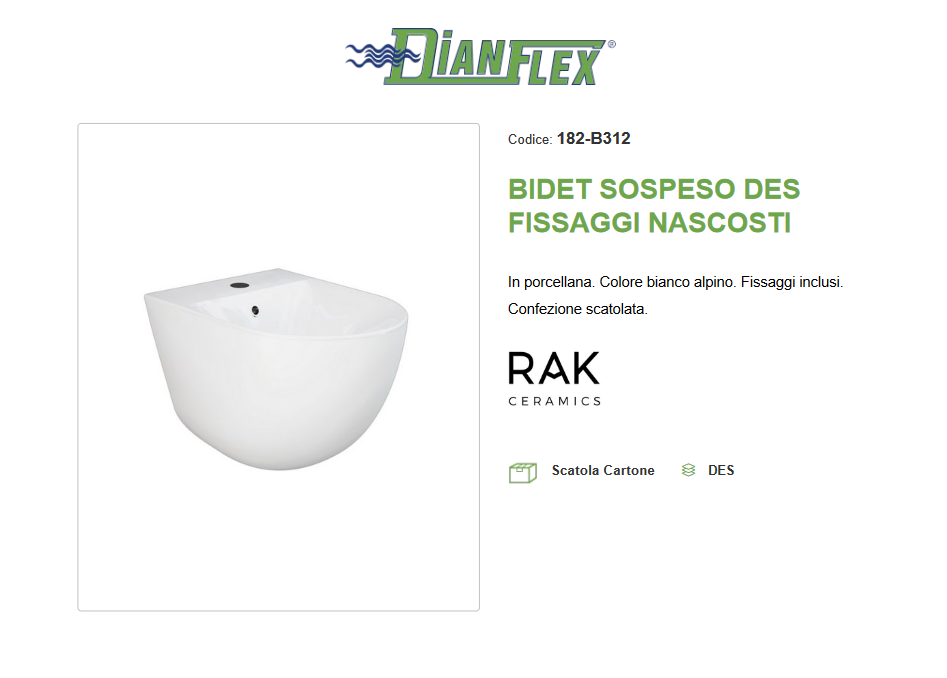 Bidet sospeso con fissaggi nascosti Des Rak