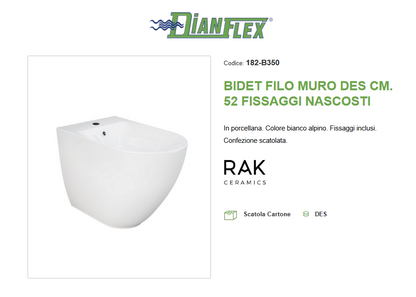 Bidet filo muro fissaggi nascosti cm. 52 Des Rak