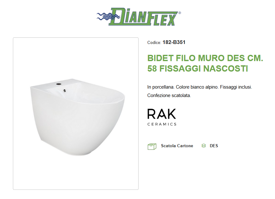 Bidet filo muro fissaggi nascosti cm. 58 Des Rak