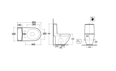 Vaso monoblocco a pavimento Rimless fissaggi nascosti Des Rak