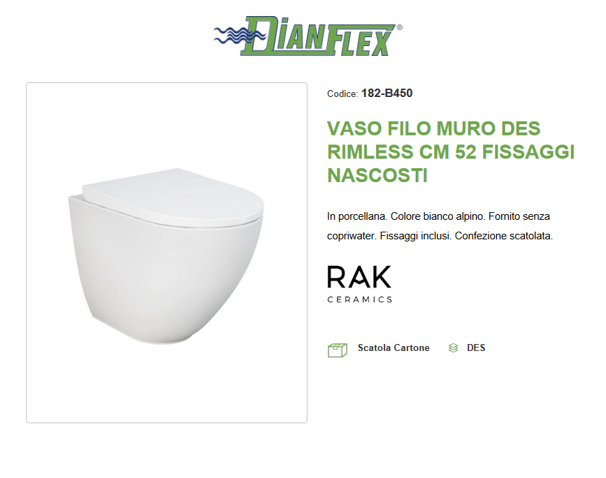 Vaso filo muro Rimless fissaggi nascosti cm 52 Des Rak