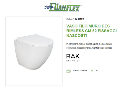 Vaso filo muro Rimless fissaggi nascosti cm 52 Des Rak