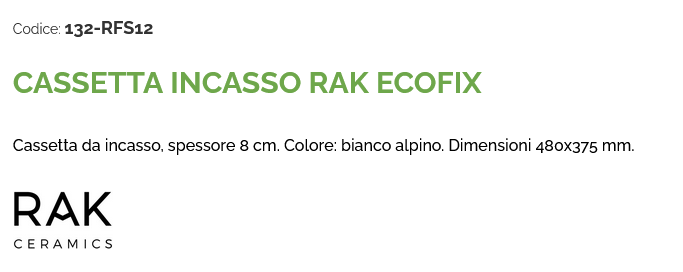 Cassetta incasso Ecofix Rak 6/3 lt regolabile 4.5/3lt