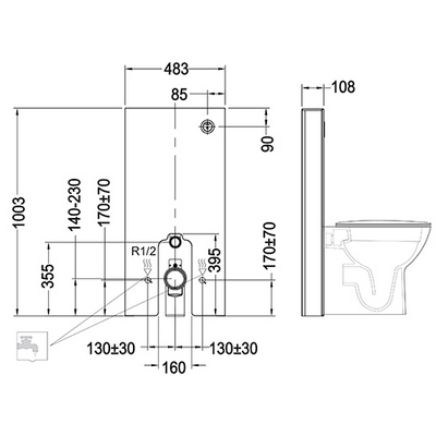 Modulo Rakmonolite per vaso a pavimento filomuro Nero