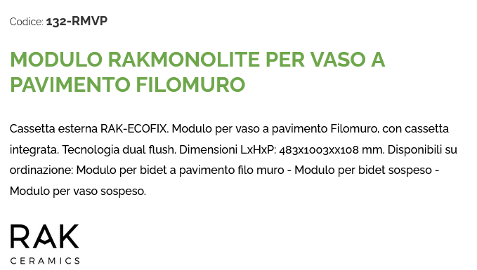 Modulo Rakmonolite per vaso a pavimento filomuro Nero