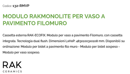 Modulo Rakmonolite per vaso a pavimento filomuro Nero