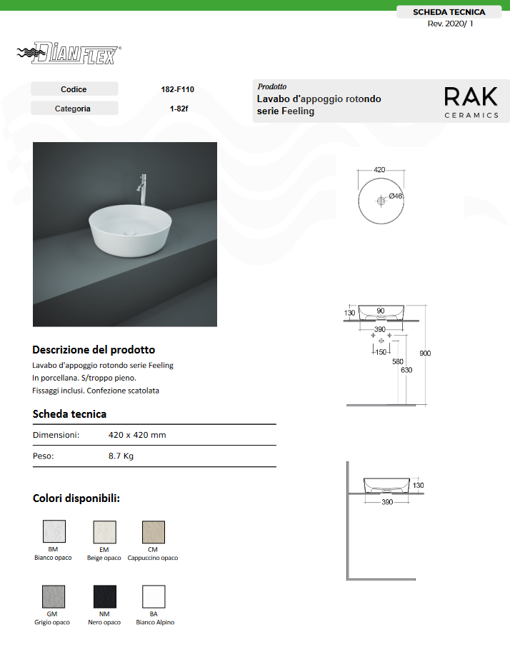 Lavabo da appoggio tondo cappuccino opaco matt Rak Feeling