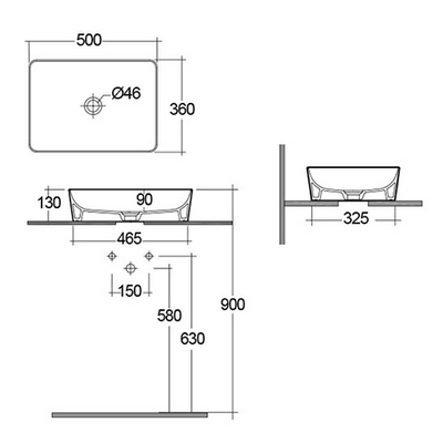 Lavabo da appoggio rettangolare nero opaco matt Rak Feeling