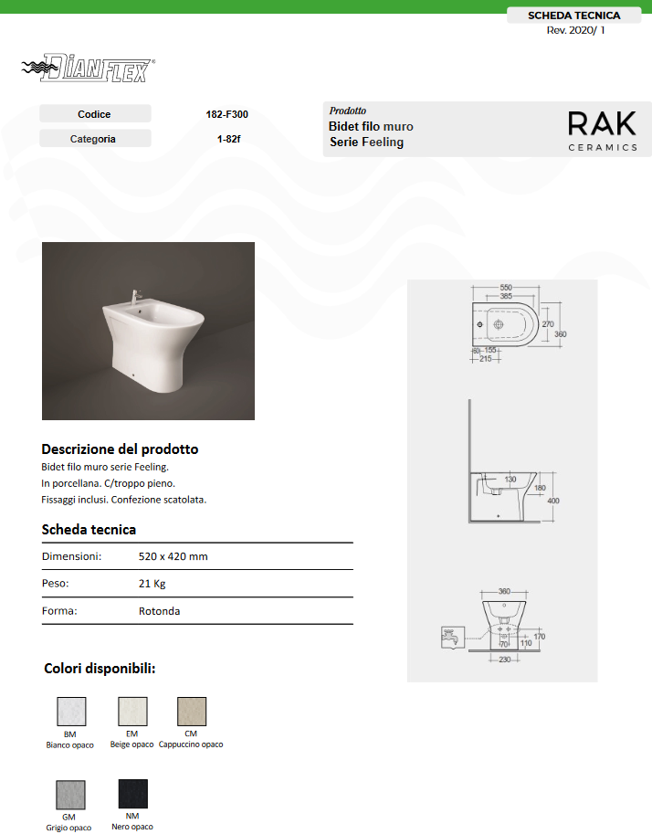 Bidet filo muro erogazione rubinetto bianco opaco matt Feeling Rak